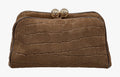 HE655 Brown Croc-Embossed Suede Clutch