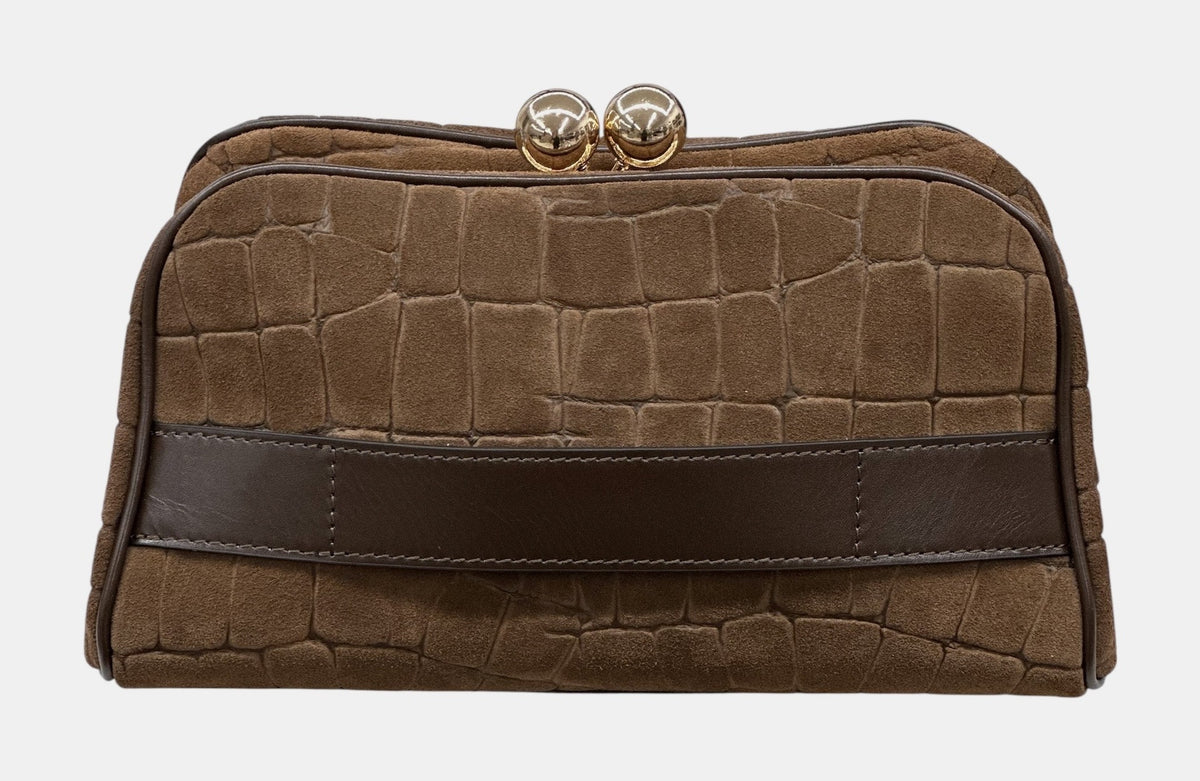 HE655 Brown Croc-Embossed Suede Clutch