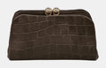 HE656 Dark Brown Croc-Embossed Suede Clutch