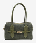 HE658 Military Green Croc-Embossed Suede Shoulder Bag