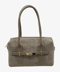 HE659 Dark Taupe Croc-Embossed Suede Shoulder Bag