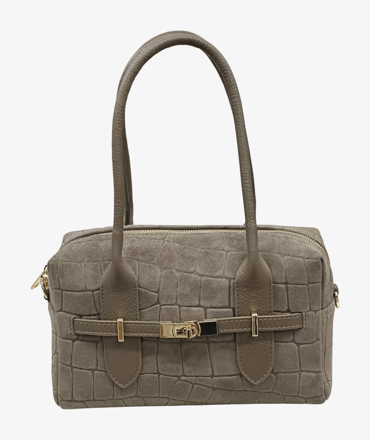 HE659 Dark Taupe Croc-Embossed Suede Shoulder Bag