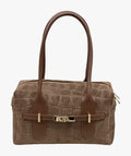 HE660 Brown Croc-Embossed Suede Shoulder Bag