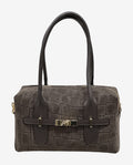 HE661 Dark Brown Croc-Embossed Suede Shoulder Bag