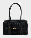 HE662 Black Croc-Embossed Suede Shoulder Bag