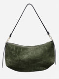 HE663 Military Green Croc-Embossed Suede Hobo Bag
