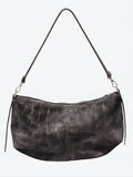 HE665 Dark Brown Croc-Embossed Suede Hobo Bag
