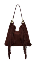 HE668 Burgundy Fringe Suede Hobo Bag