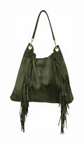 HE669 Forest Green Fringe Suede Hobo Bag
