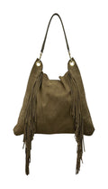 HE670 Dark Taupe Fringe Suede Hobo Bag