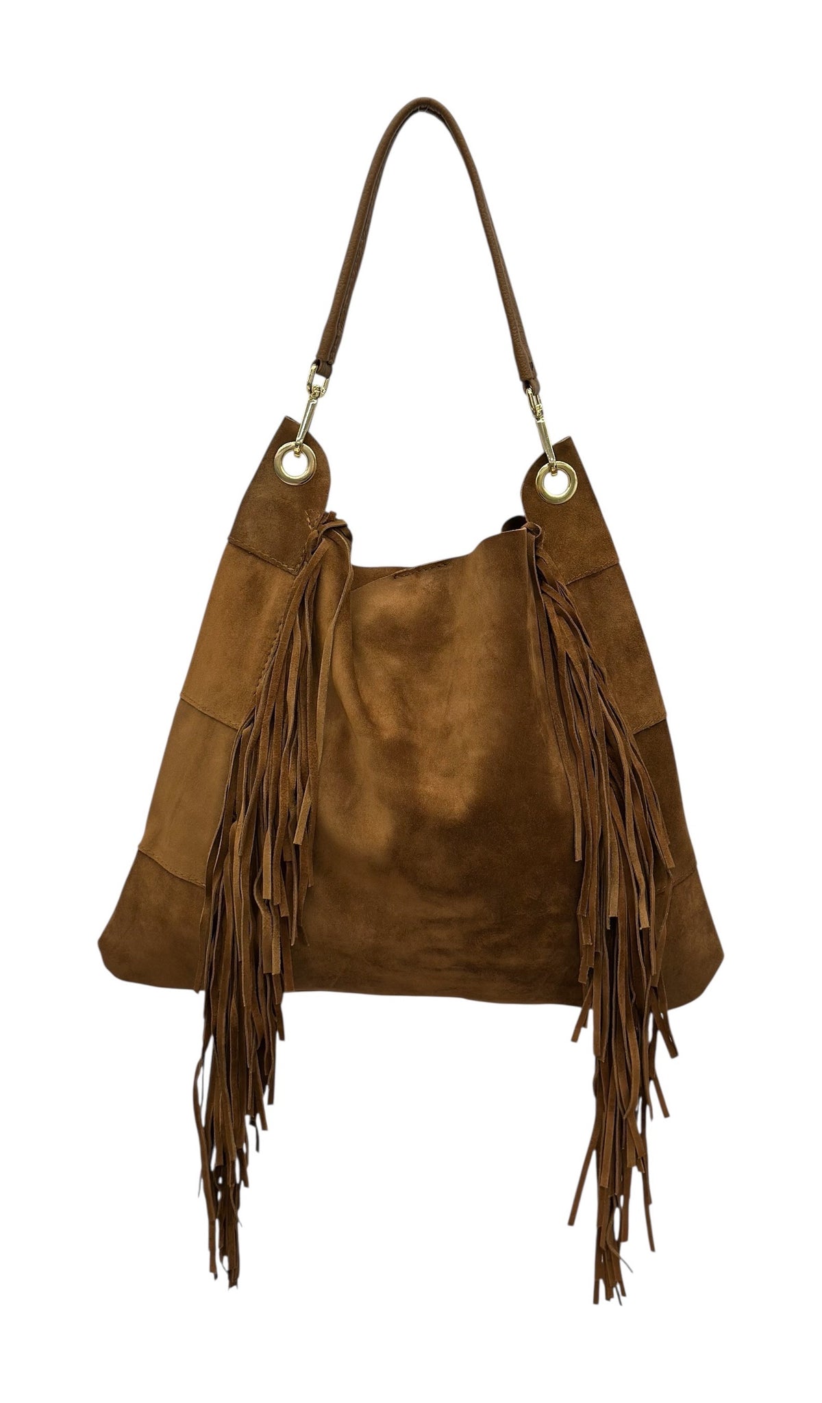 HE671 Brown Fringe Suede Hobo Bag