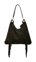 HE672 Dark Brown Fringe Suede Hobo Bag