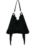 HE673 Black Fringe Suede Hobo Bag