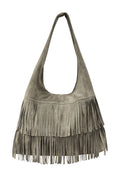 HE676 Taupe Tiered Fringe Suede Hobo Bag