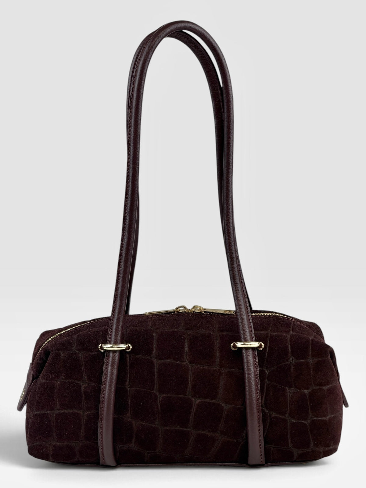 HE681 Burgundy Barrel Suede Shoulder Bag