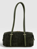 HE684 Military Green Barrel Suede Shoulder Bag