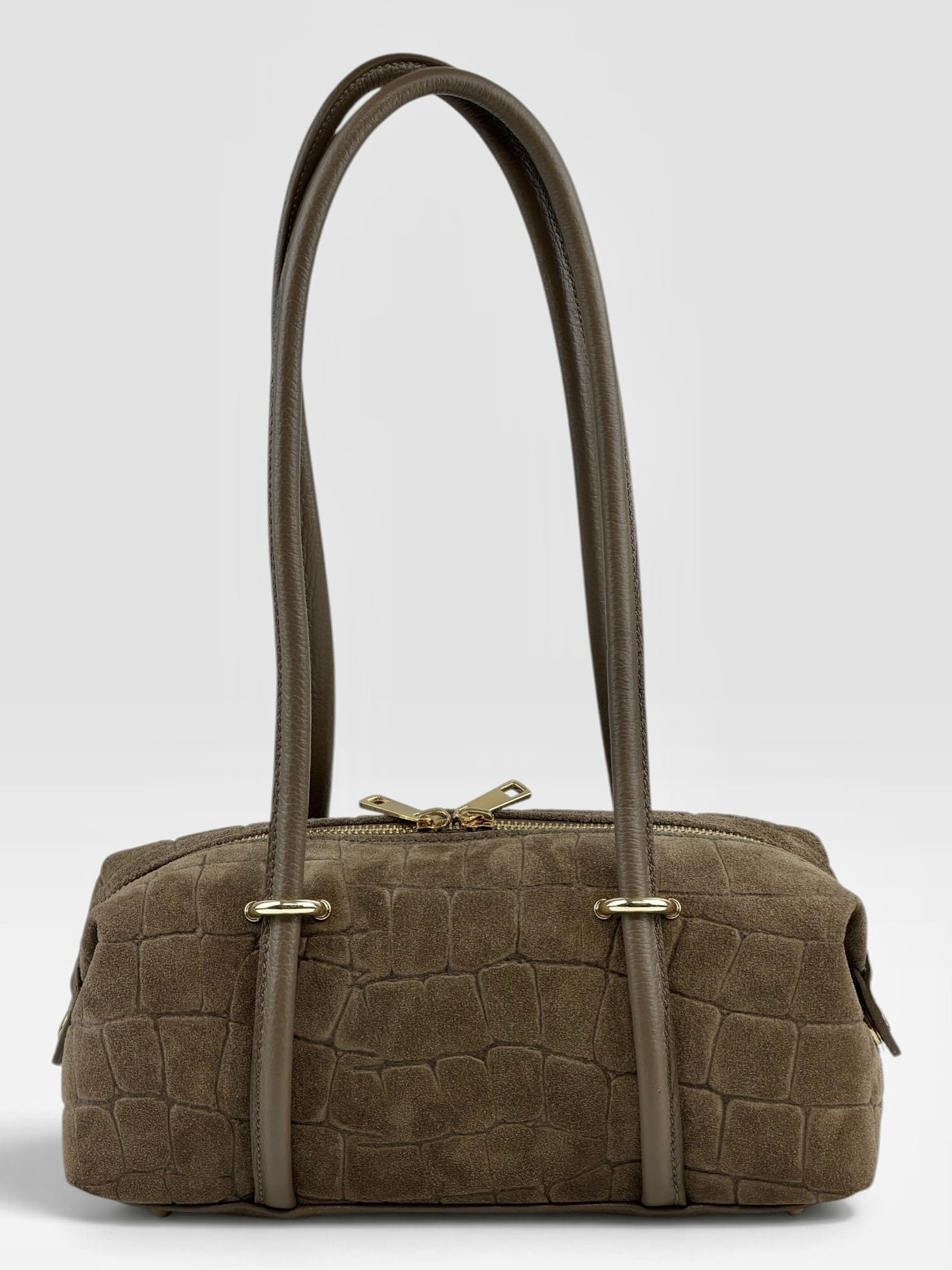 HE685 Dark Taupe Barrel Suede Shoulder Bag
