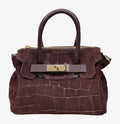 HE686 Burgundy Croc-Embossed Suede Top Handle Bag