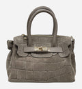 HE687 Dark Taupe Croc-Embossed Suede Top Handle Bag
