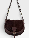 HE689 Burgundy Flap Suede Saddle Bag