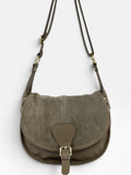 HE691 Dark Taupe Flap Suede Saddle Bag