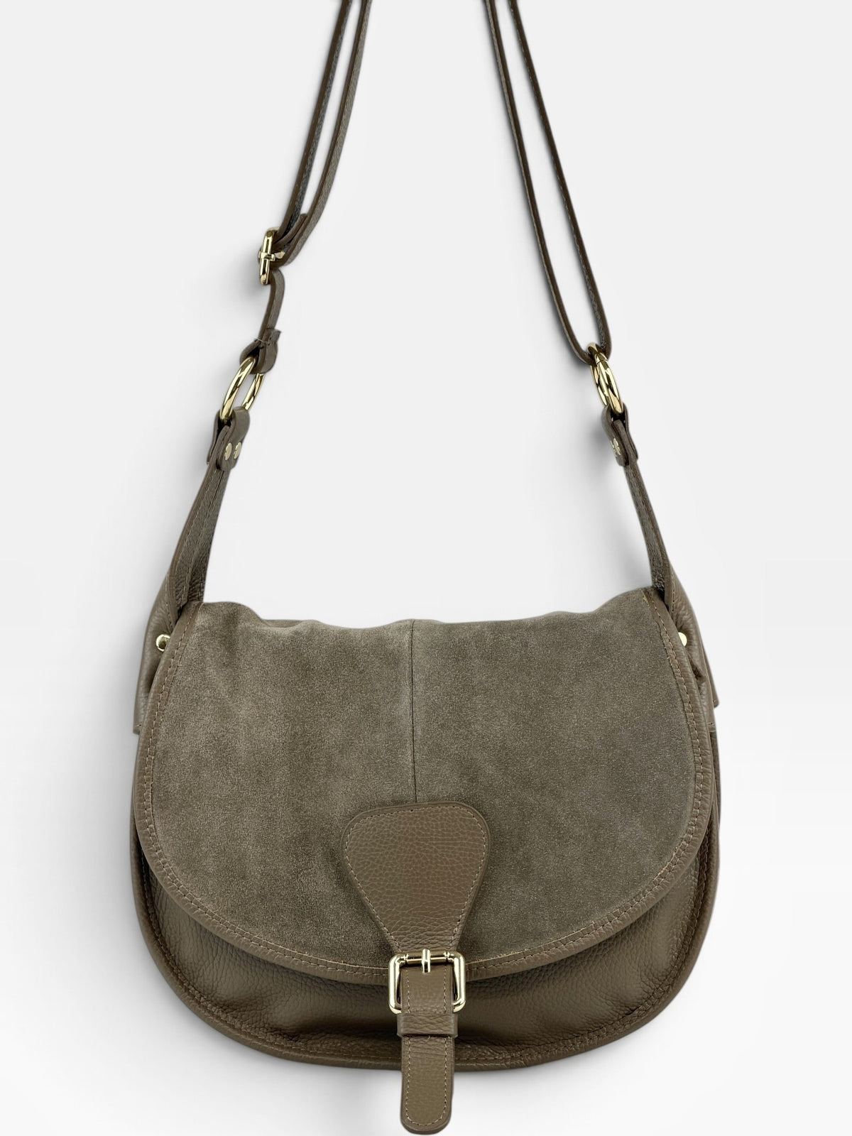 HE691 Dark Taupe Flap Suede Saddle Bag