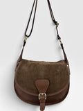 HE692 Brown Flap Suede Saddle Bag
