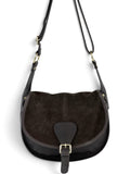 HE693 Dark Brown Flap Suede Saddle Bag