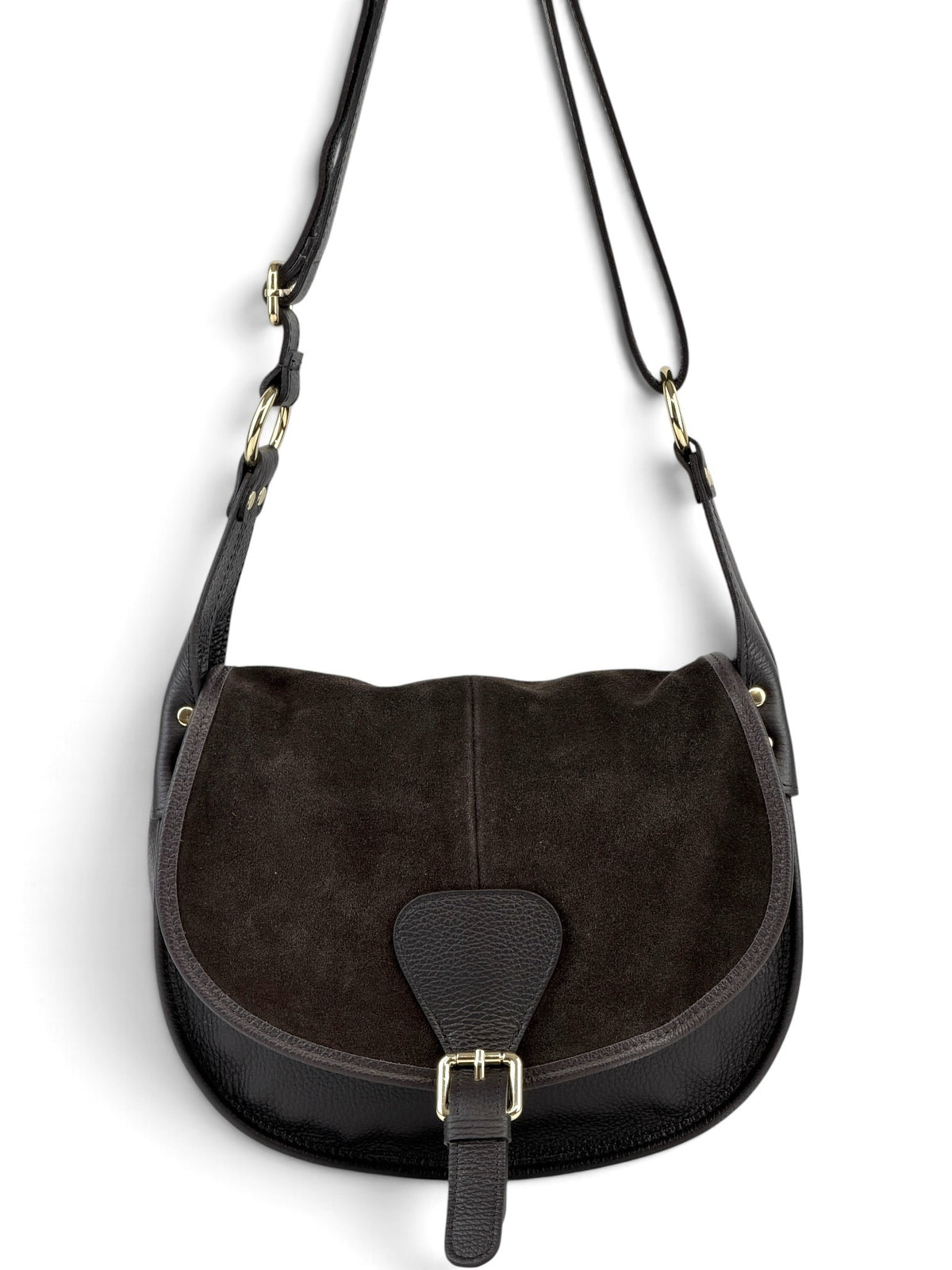 HE693 Dark Brown Flap Suede Saddle Bag