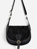 HE694 Black Flap Suede Saddle Bag