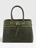 HE697 Military Green Belted Suede Tote Bag