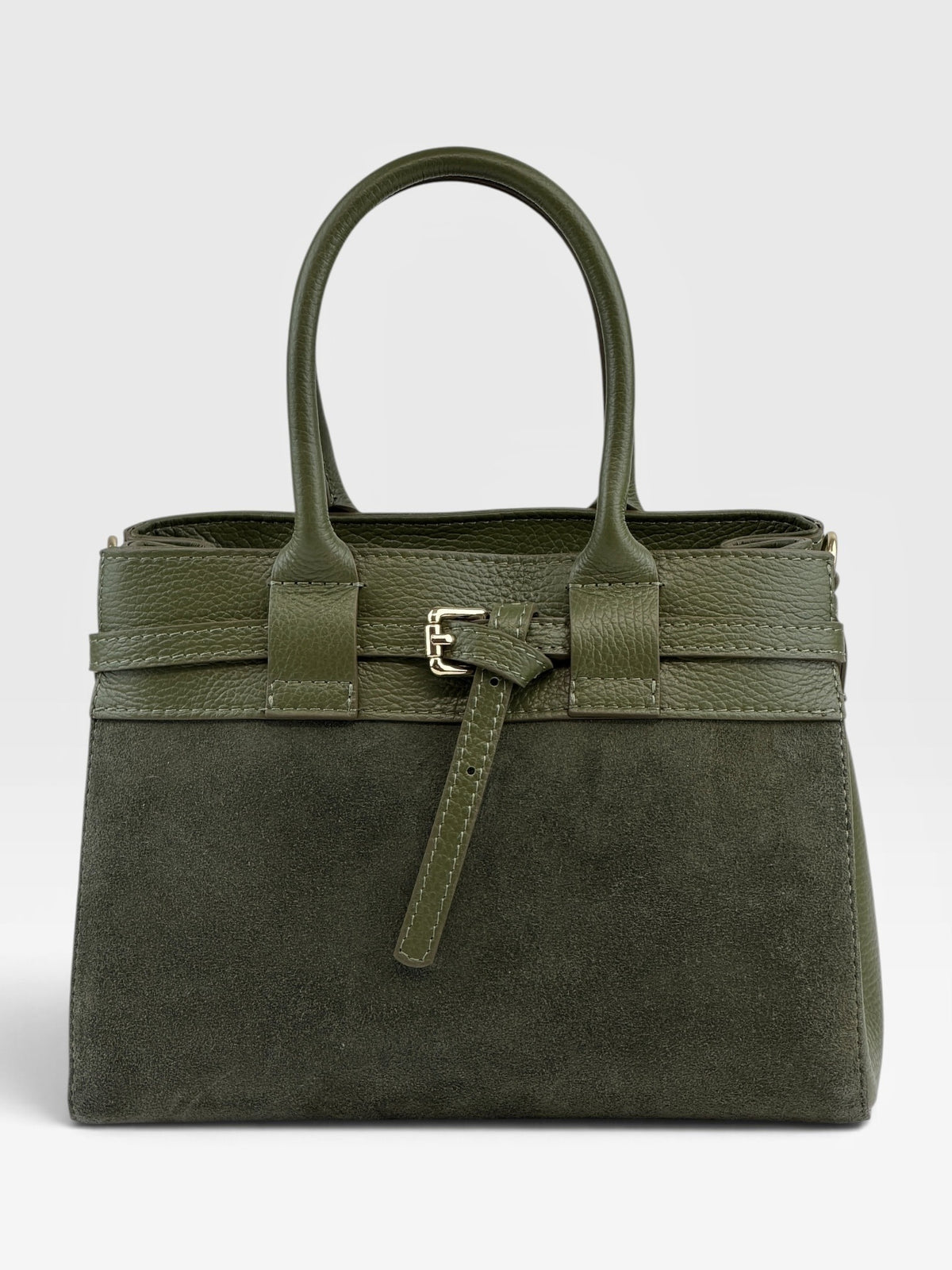 HE697 Military Green Belted Suede Tote Bag