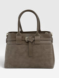 HE698 Dark Taupe Belted Suede Tote Bag