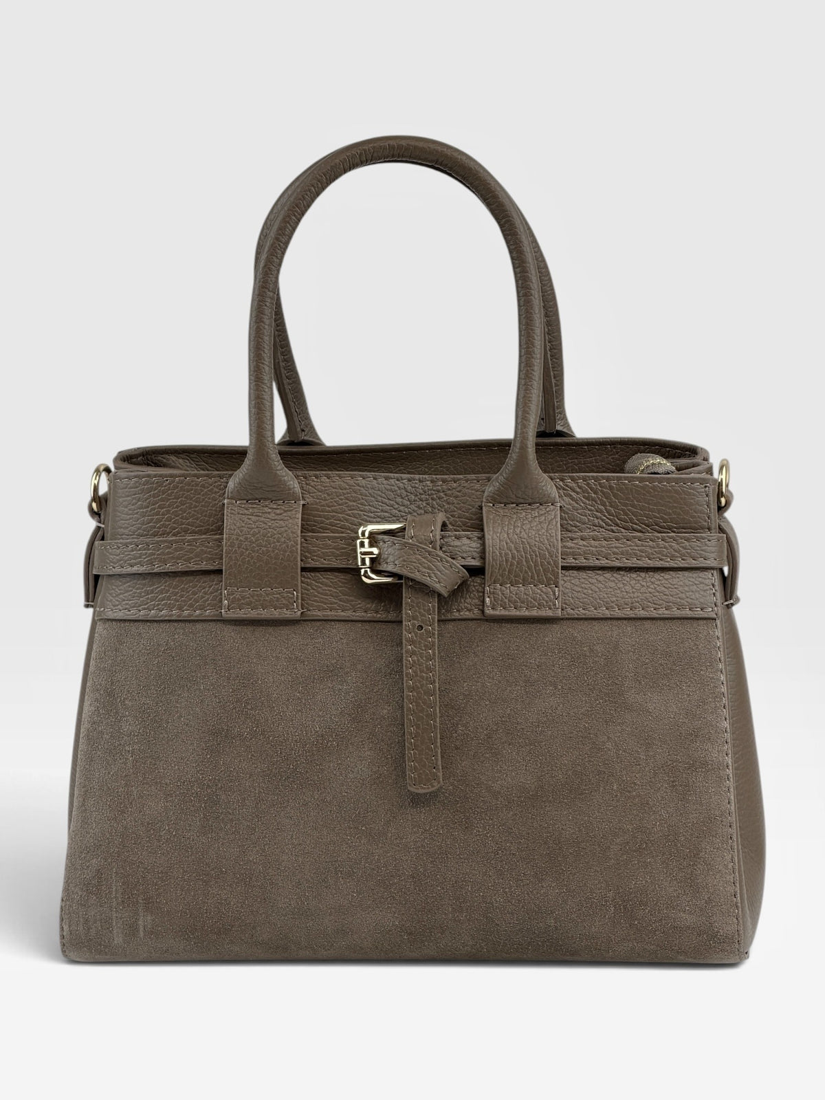 HE698 Dark Taupe Belted Suede Tote Bag
