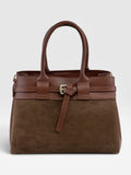 HE699 Brown Belted Suede Tote Bag