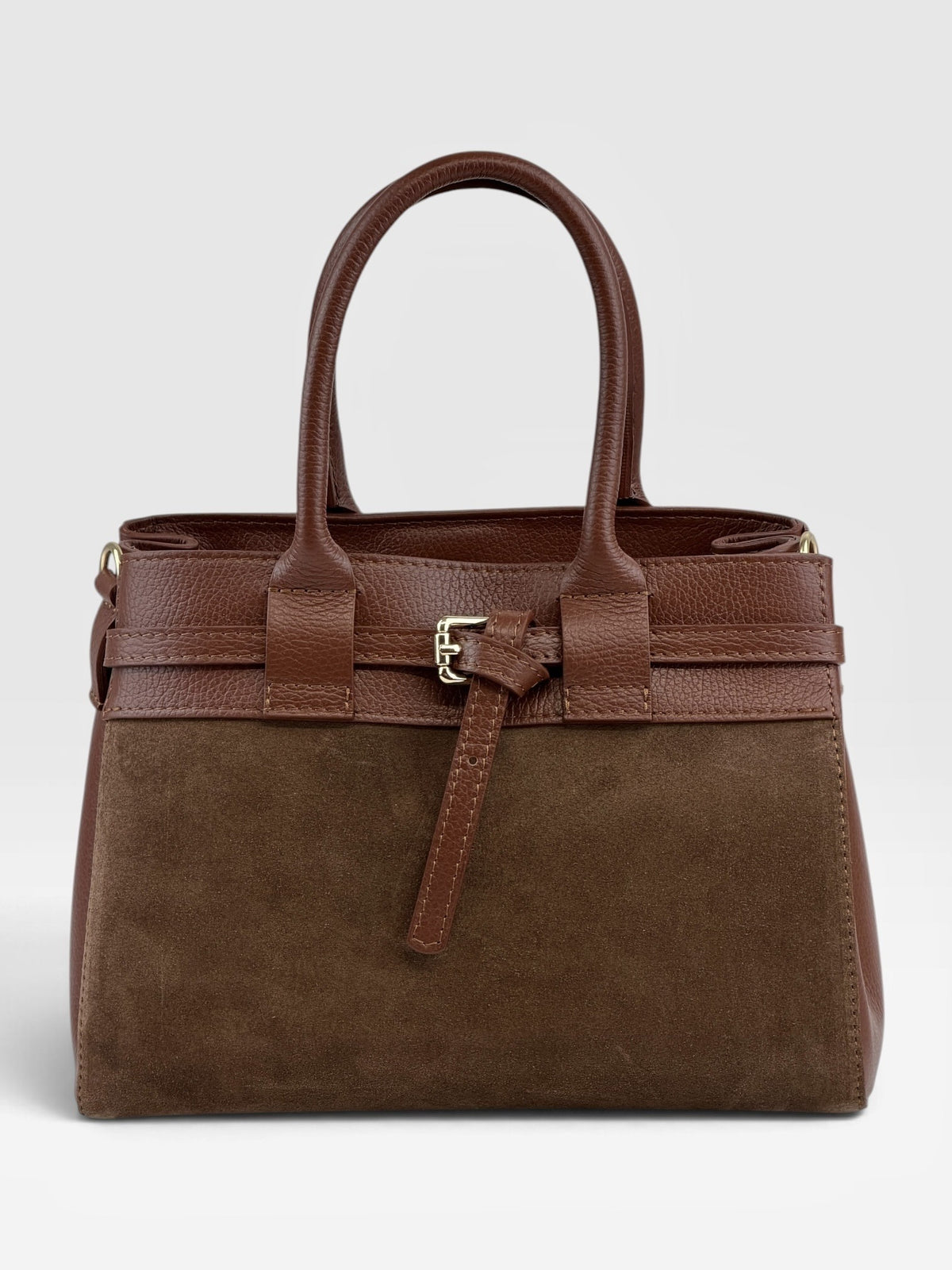 HE699 Brown Belted Suede Tote Bag