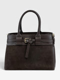 HE700 Dark Brown Belted Suede Tote Bag