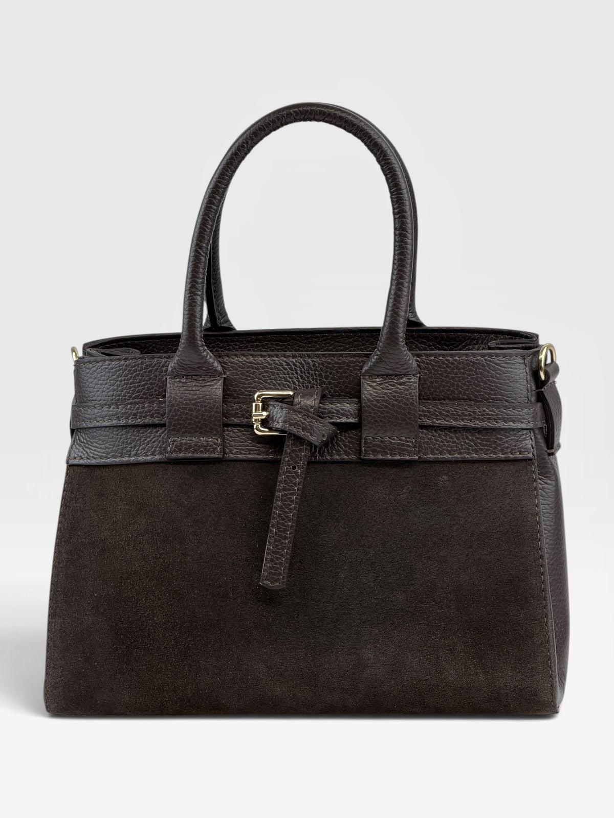 HE700 Dark Brown Belted Suede Tote Bag