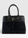 HE701 Black Belted Suede Tote Bag
