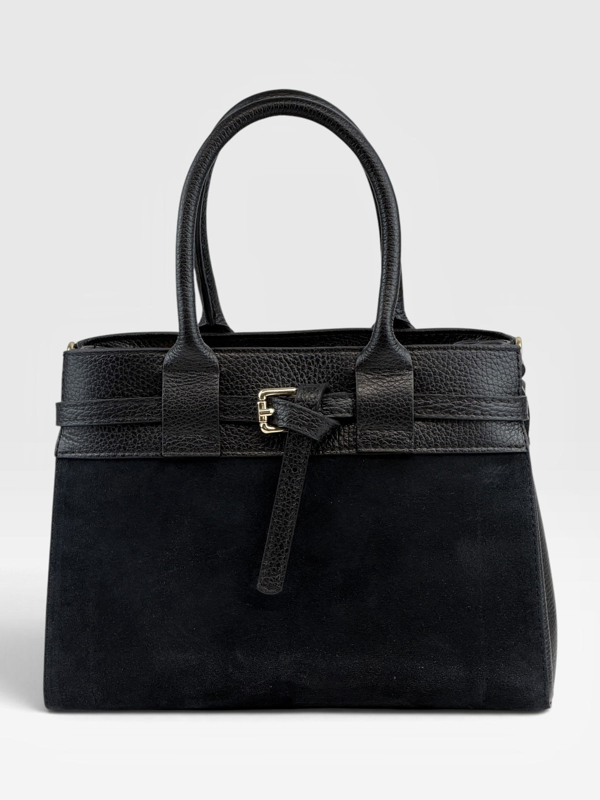 HE701 Black Belted Suede Tote Bag