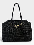 HE703 Black Croc-Embossed Suede Tote Bag