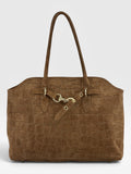 HE706 Dark Tan Croc-Embossed Suede Tote Bag