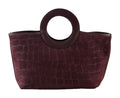 HE708 Burgundy Ring Handle Suede Top Handle Bag