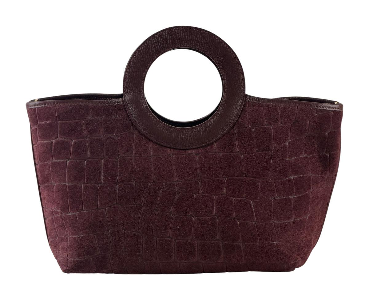 HE708 Burgundy Ring Handle Suede Top Handle Bag