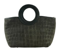 HE709 Forest Green Ring Handle Suede Top Handle Bag