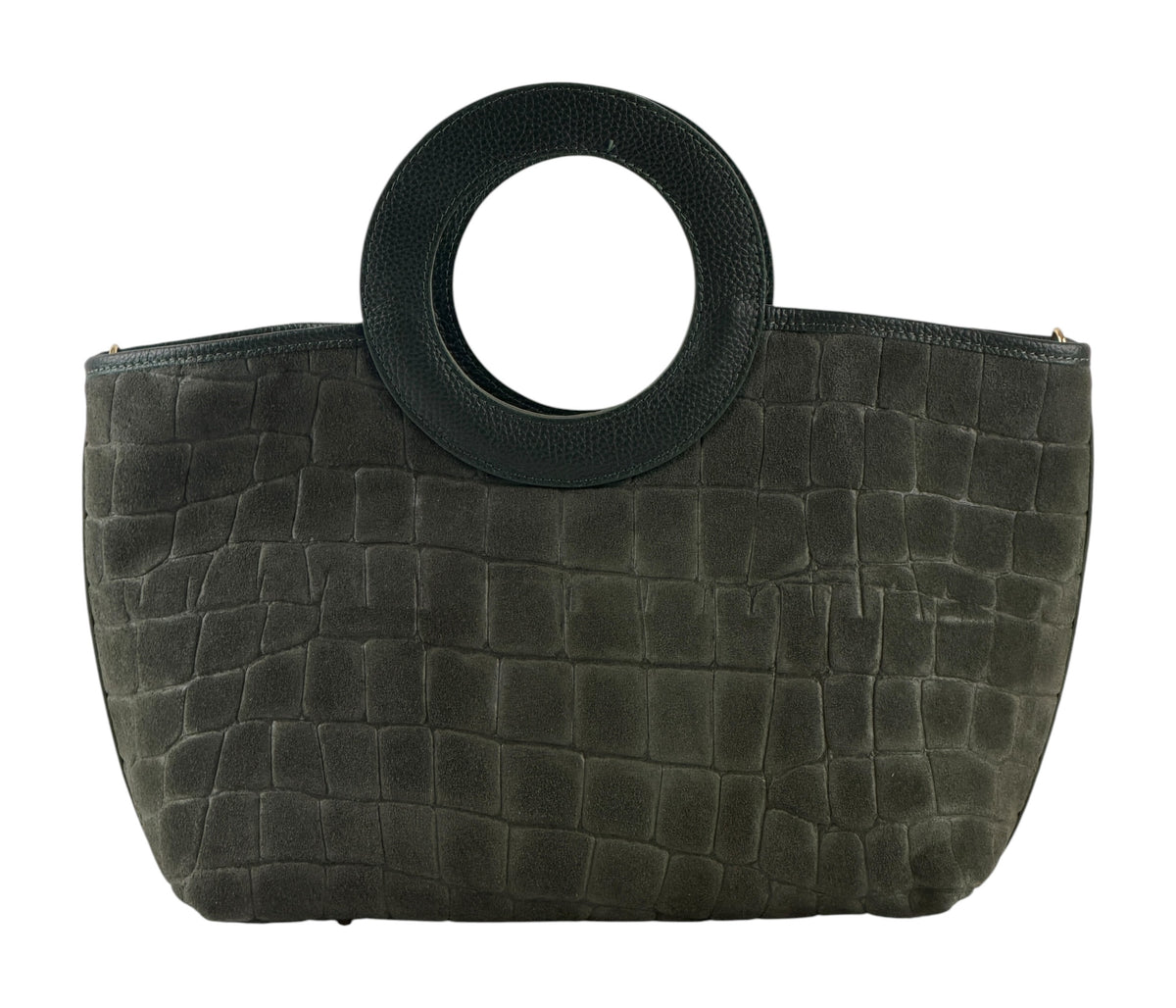 HE709 Forest Green Ring Handle Suede Top Handle Bag
