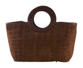 HE711 Brown Ring Handle Suede Top Handle Bag