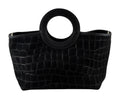 HE713 Black Ring Handle Suede Top Handle Bag