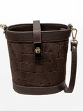 HE716 Dark Brown Croc-Embossed Suede Bucket Bag