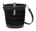 HE717 Black Croc-Embossed Suede Bucket Bag